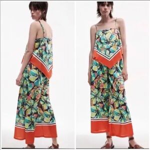 Zara Vibrant Floral Print with Orange Accents.
Top and matching pants